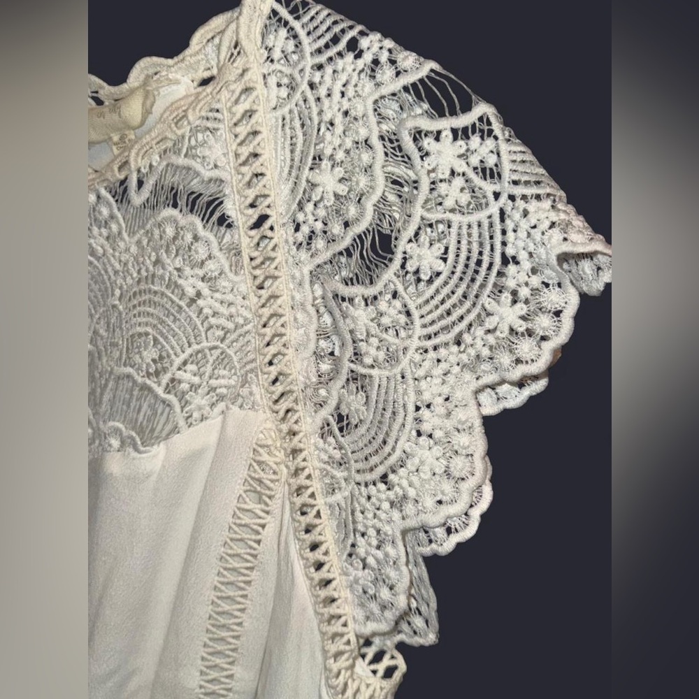Gorgeous En Elly Size XL Eyelet Lace Cap Sleeves Women Top Blouse Ivory White - Picture 5 of 11